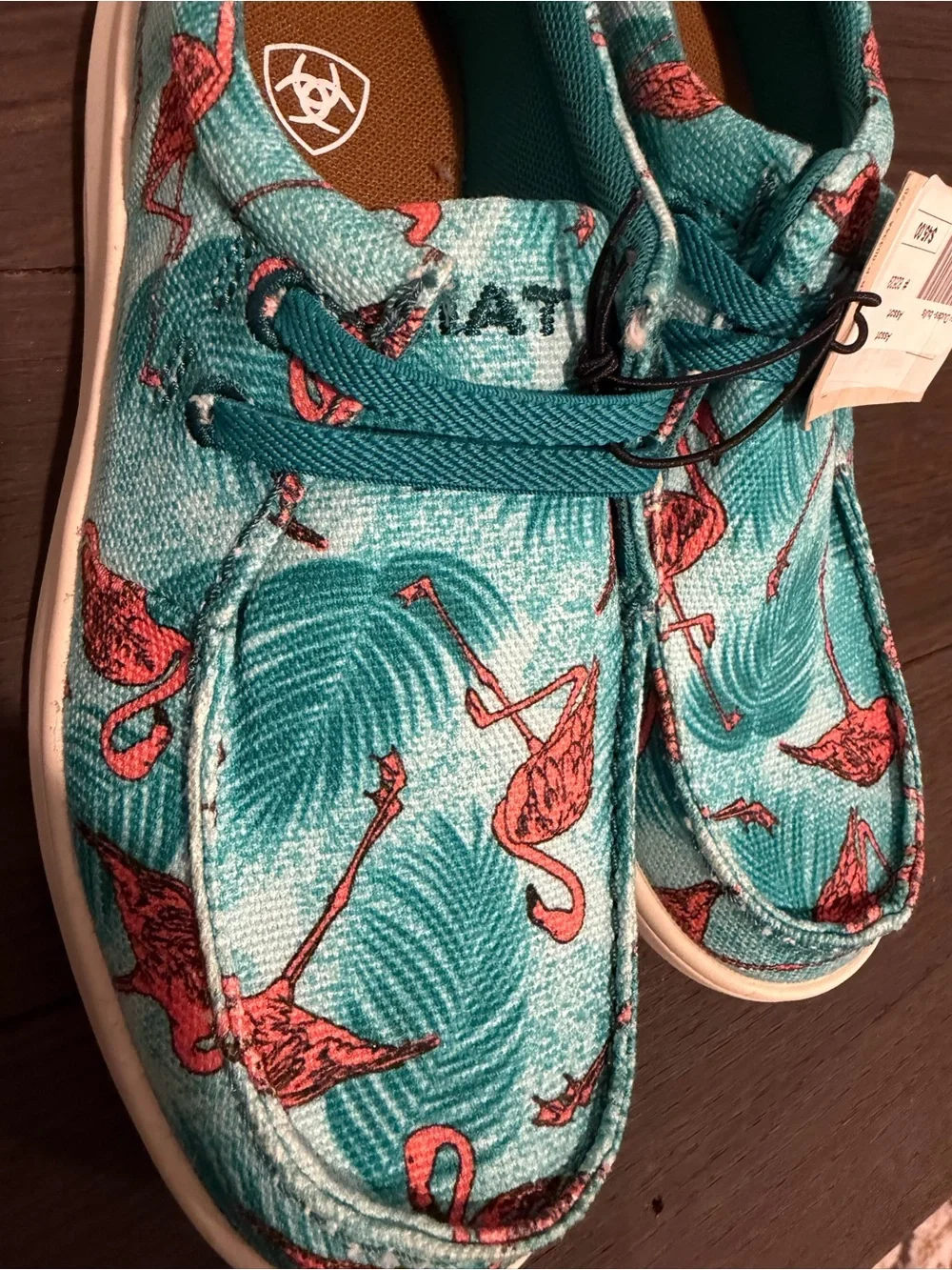 Ariat Teal Flamingo Print Kids Slip-On Sneakers